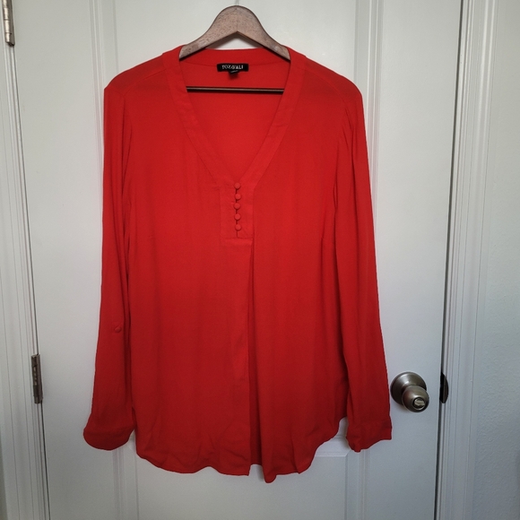 Roz & Ali Long Sleeved Button Detail Sheer Rayon Red Blouse Size L - Picture 1 of 7